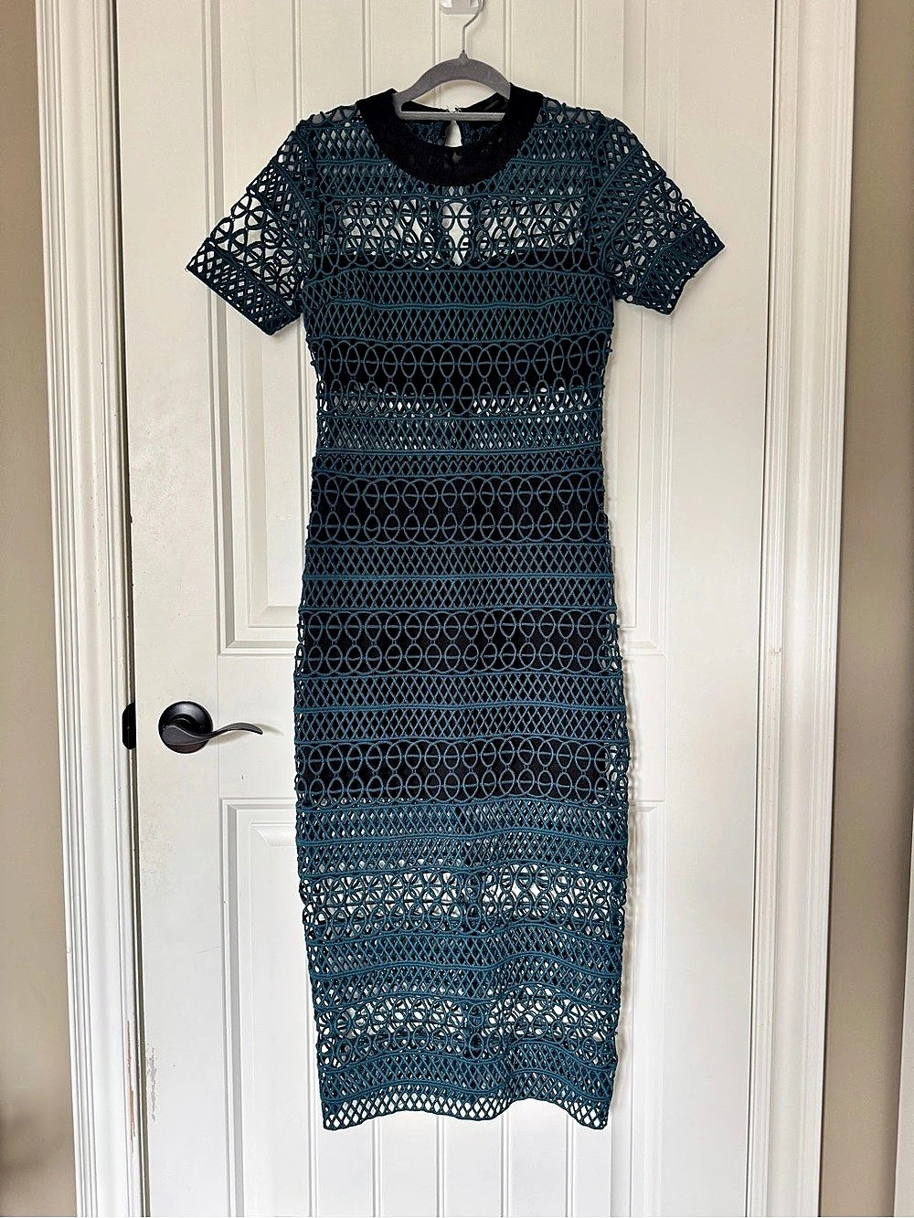 Green Cord Lace Midi Dress in Teal